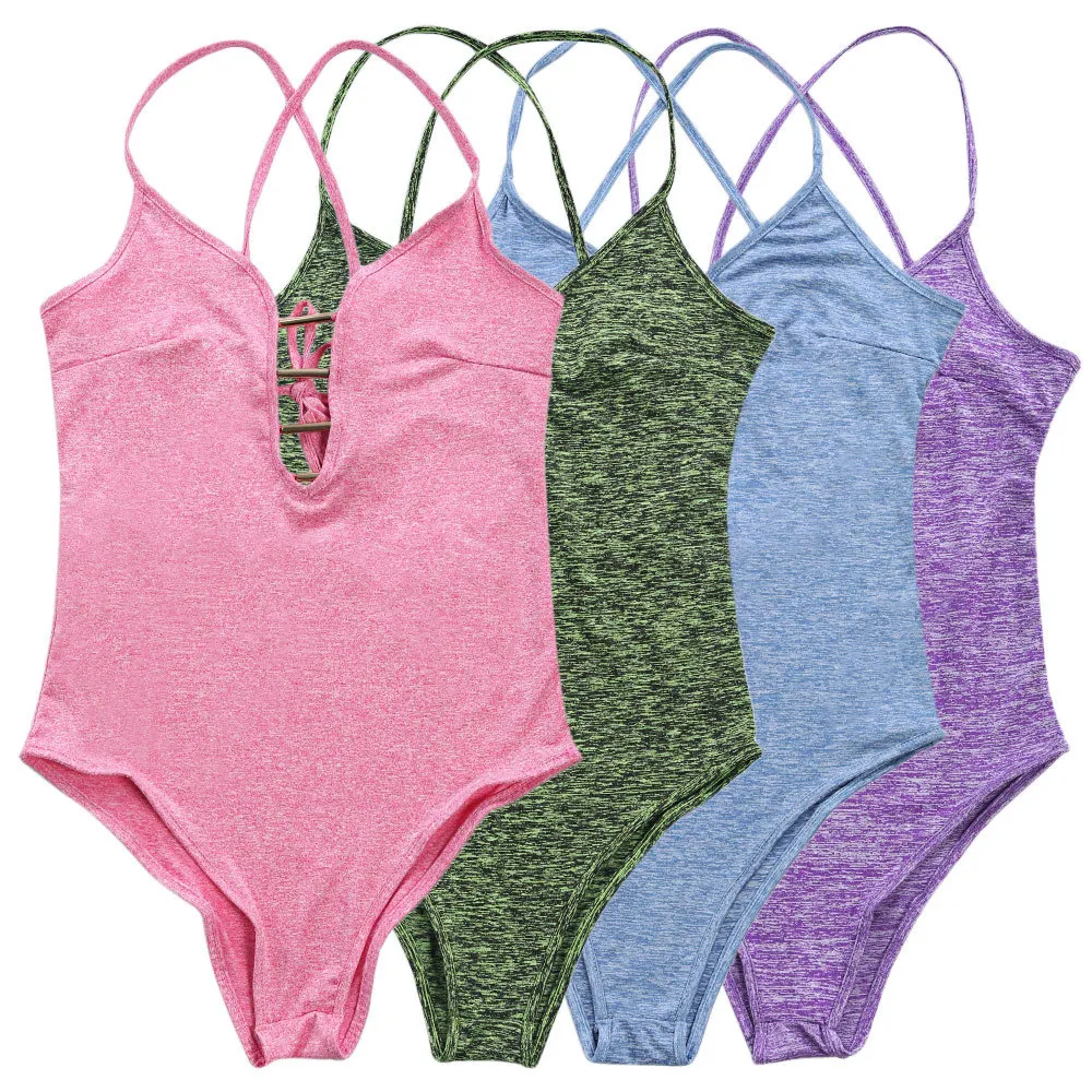 

Europe And America Bathing Suit 2019 New Style Launched Amazon Hot Selling Sexy Solid Color One-piece Swimming Suit Bikini