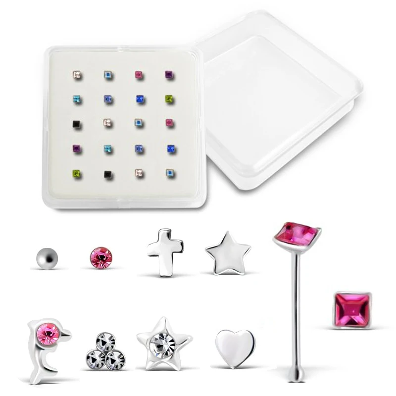 

20G Nose Ring Hoop 20PCS Nose Rings Studs Piercings Hoop Jewelry Silver Nose Ear Puncture Pin Ball End Jewelry Wholesale