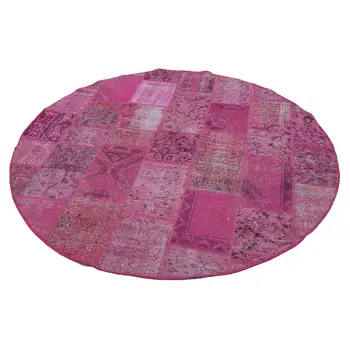 

196x196 Cm Pink Handmade Round Patchwork Rug-6x6 Ft