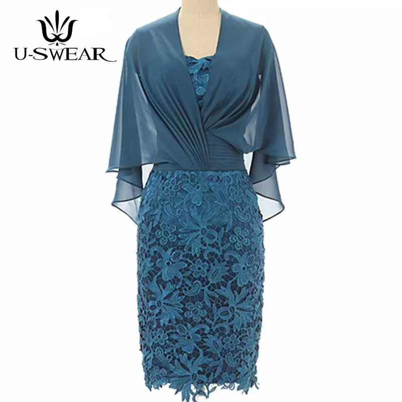 

Elegant Lace Mother of The Bride Dresses Cape Half Sleeve Knee Length Wedding Party Dress Mother of The Bride Gown Custom Made