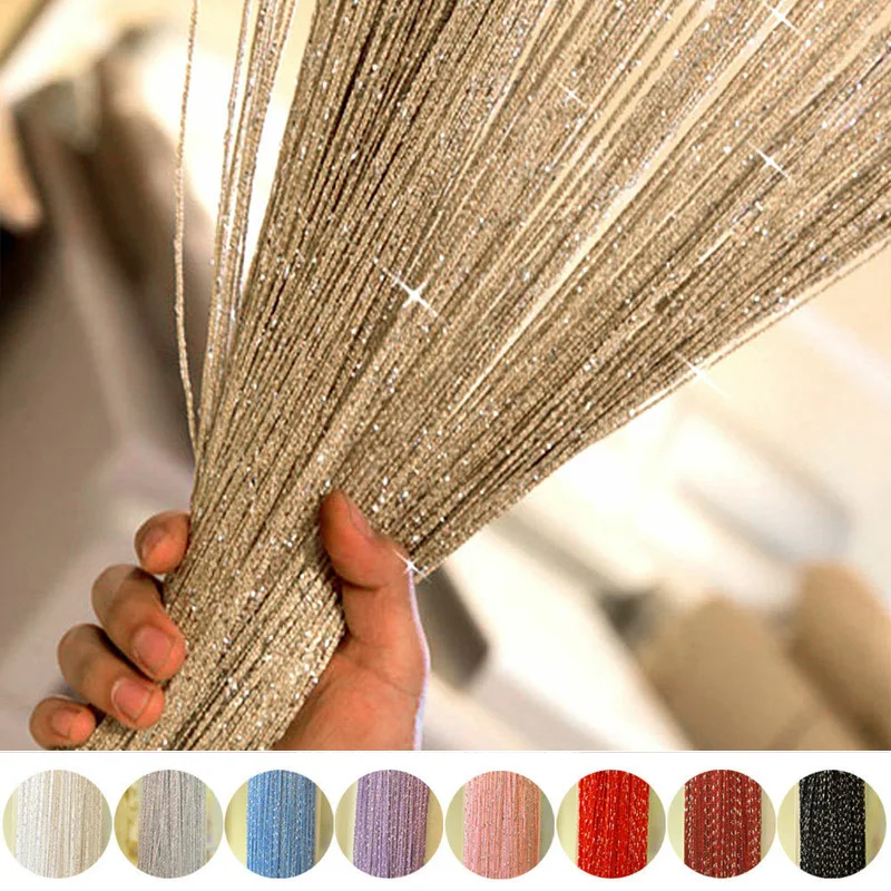 Glitter Door String Curtain Silver Ribbon Shiny Tassel Flash Line Curtain Valance for Window Room Home Decoration