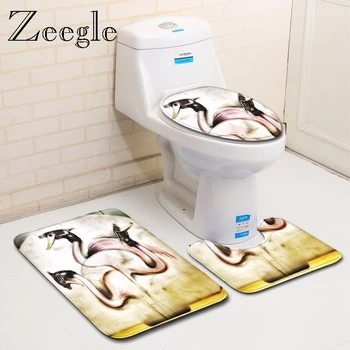 

Bath Mat Set for Bathroom Shower Carpet Flannel Soft Toilet Pedestal Rug Foot Mat Anti Slip Toilet Seat Cover 3pcs Toilet Set