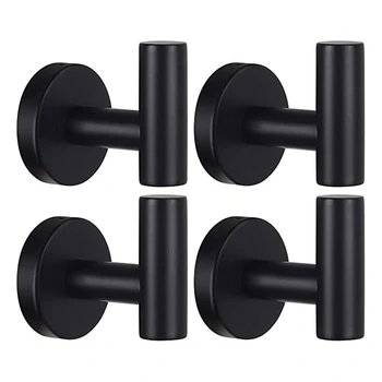 

4 Pcs Wall Towel Hooks Coat Hook Bathroom Matte Black Robe Hook Heavy Duty Door Hanger Towel Robe Clothes Cabinet Closet