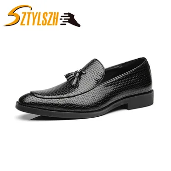 

Luxury Italian Brand Pointed Toe Tassel Formal Leather Men Shoes Slip On Male Footwear Cool Designer Spring Oxford Shoes For Men