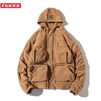 

FGKKS Winter Brand Men Jacket Coats New Men's Thick Warm Fleece Solid Color Jackets Fashion Comfortable Hooded Outerwear Male