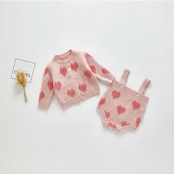 

Brand 0-24M Newborn Infant Kids Girls Boys Clothes Sweet Heart Print Sweater Coat Cardigan Outfit Sleeveless Romper Clothes