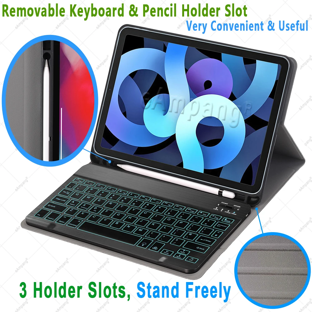 Case do Teclado para Ipad A2324 A2072 Capa 7 Cores Retroiluminado Russo Espanhol Árabe Hebraico Teclado Bluetooth ar 4th 4 10.9 2021 - Imagem 4