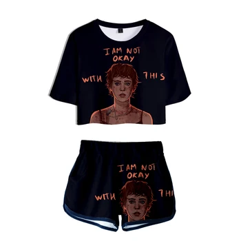 

i am not okay with this 3D Printed Women Two Piece Set Fashion Summer Short Sleeve Crop Top+Shorts 2020 Hot Sale Streetwear