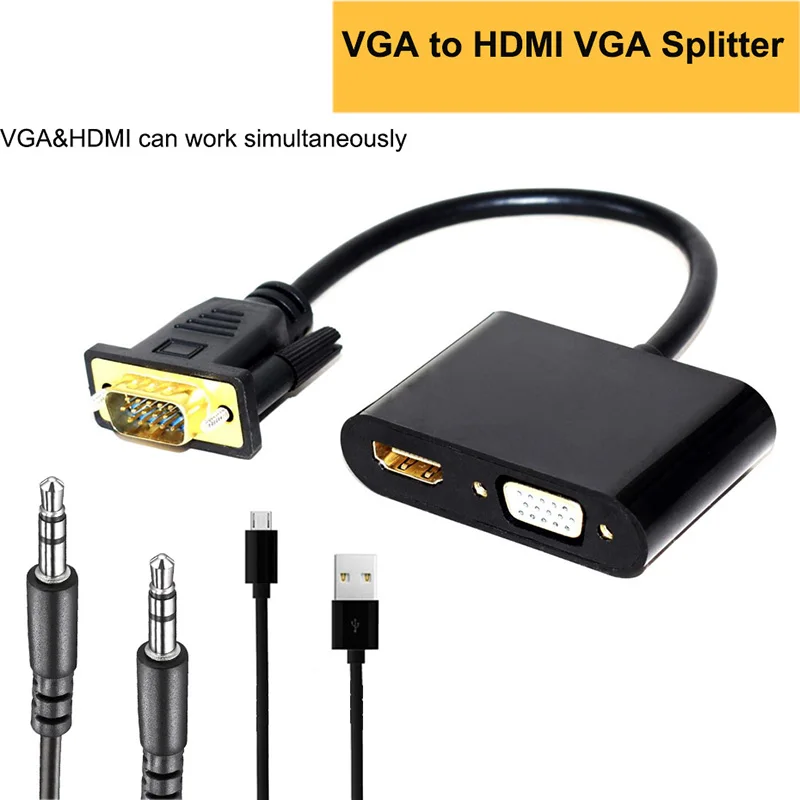 VGA к HDMI VGA адаптер конвертер сплиттер аудио+ преобразователь из VGA в HDMI сплиттер для портативных ПК к HDTV HD мониторов