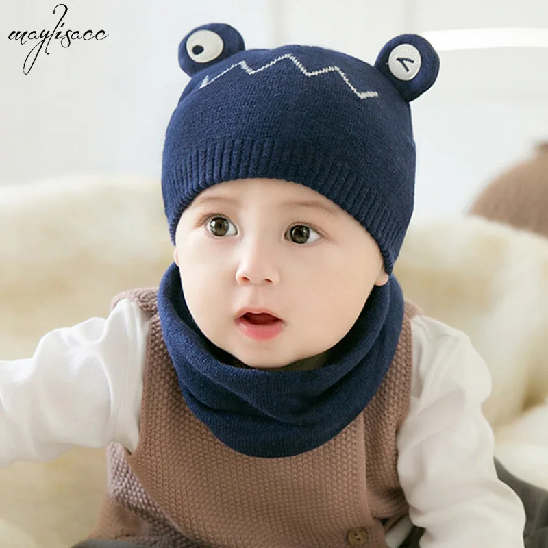 

Maylisacc 2019 New Arrival Infant Baby Cartoon Solid Color 100% Cotton Hat Scarf Set Neck Autumn Winter Baby Girl Boys 2 Pcs Set
