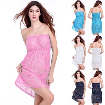 

SWIMMART 2020 Most Popular Tunic Beachwear Wild Female Beach Pareo Strapless Tube Top Beach Dress Lace Cover Ups