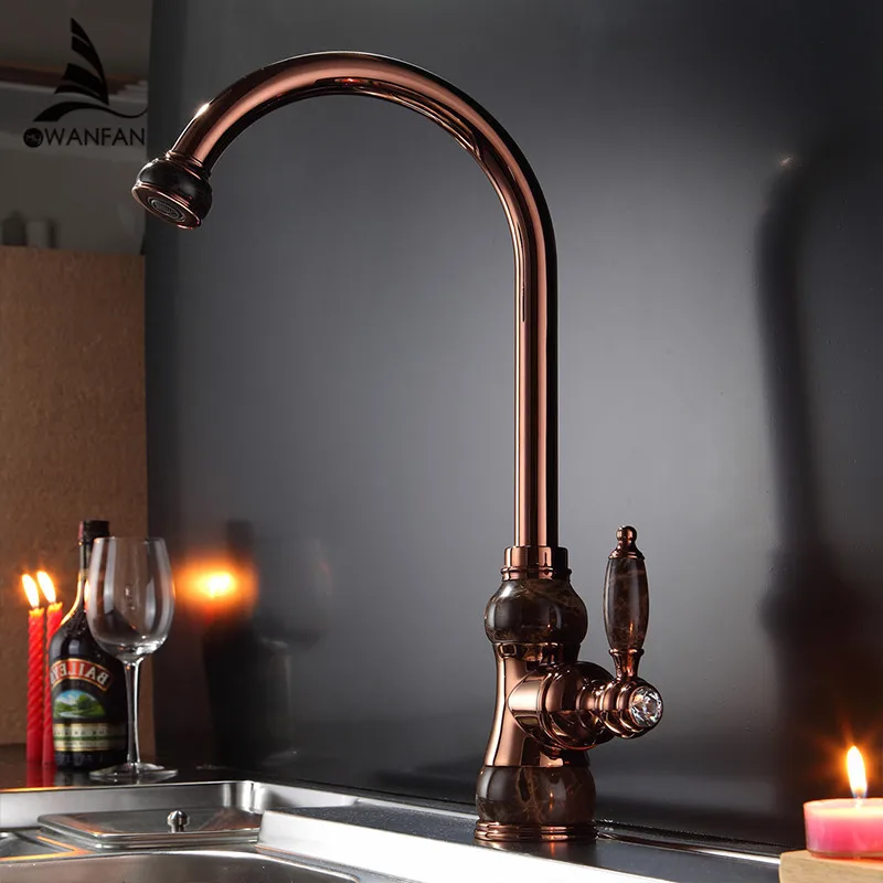 Кухня смесители из латуни с Мрамор кран одной ручкой золото 360 Поворотный краны