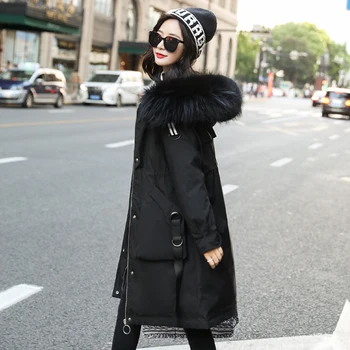 

Women's Winter Down cotton Jacket Long Coat Female Faux Fox Fur Hooded Clothes Fashion Parkas Thick Warm Coats Female A874