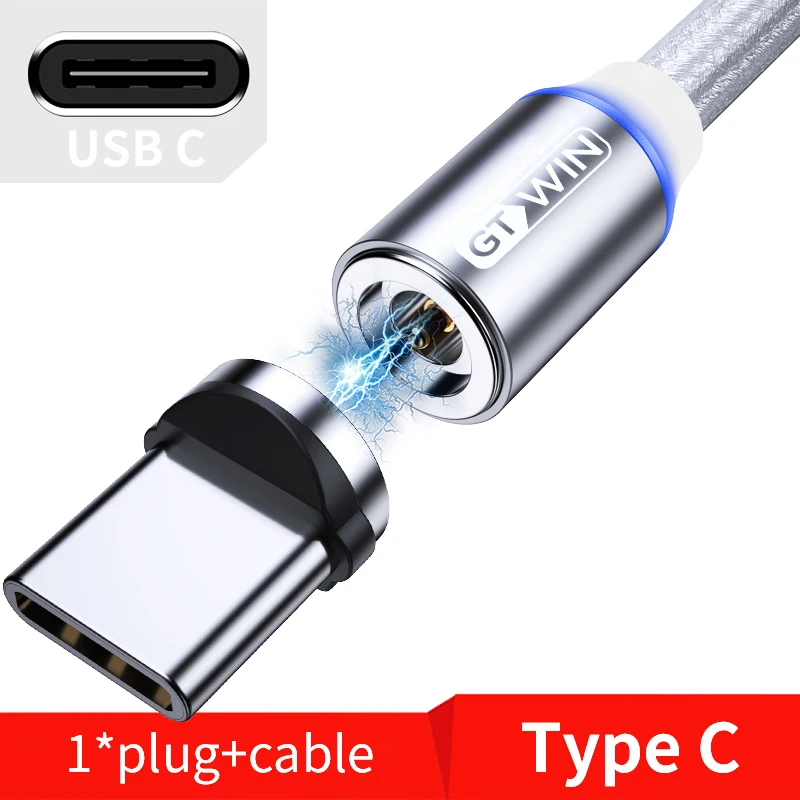 GTWIN Магнитный USB кабель для iPhone XS Max Micro usb type C адаптер зарядное устройство Быстрая зарядка Магнитный шнур для samsung S10 S9 2 м/3 м - Цвет: Silver Type-C Cable