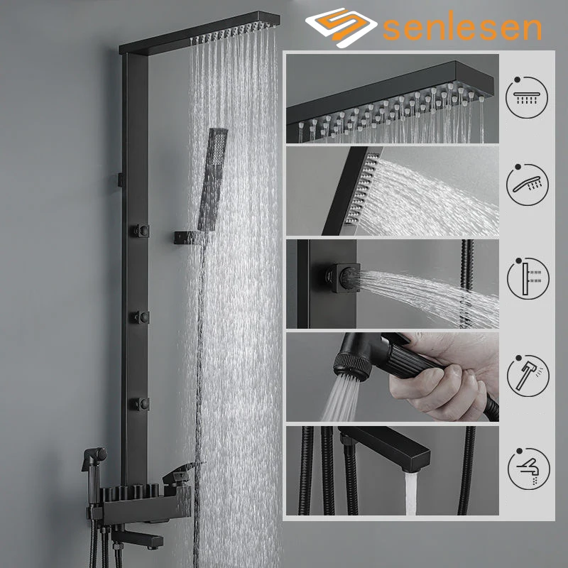 Senlesen Bath Shower Faucets System Wall Mount Rainfall Back Spa with Bidet Brass Mixer Water | Обустройство дома