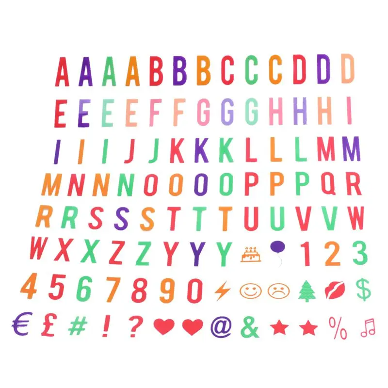 

Letter & Symbol Pack For A4 Cinematic Light Up Sign Box Cinema LED Letter Lamp (104 Multicolor Letters And Symbols)