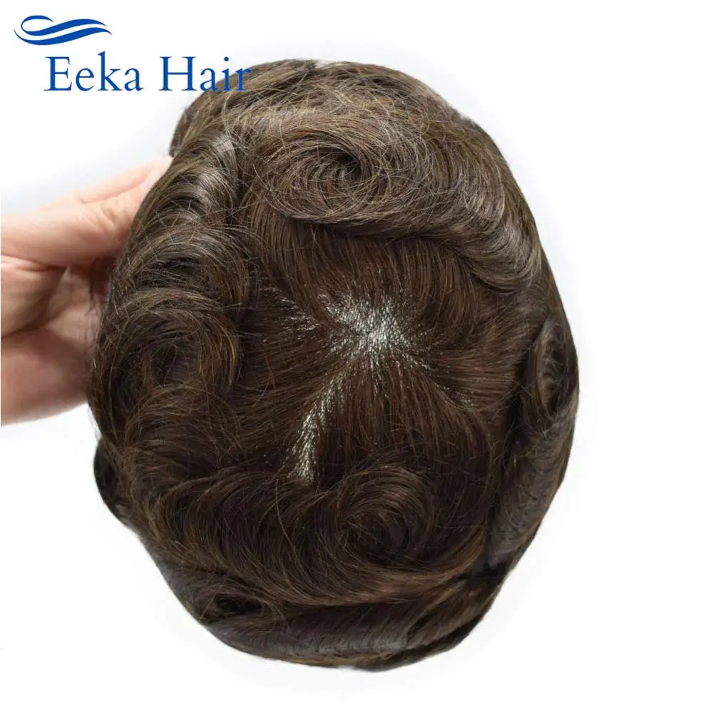 Тонкие моно прочные мужские s Toupee поли вокруг человеческих волос заменить мужчин
