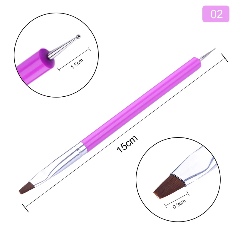 1 шт. двухсторонняя кисть для дизайна ногтей акриловая УФ-Гелевая Лаковая Ручка для очистки мягких волос Красочный Рисунок для нанесения УФ-геля ручка инструменты для дизайна ногтей - Цвет: 2