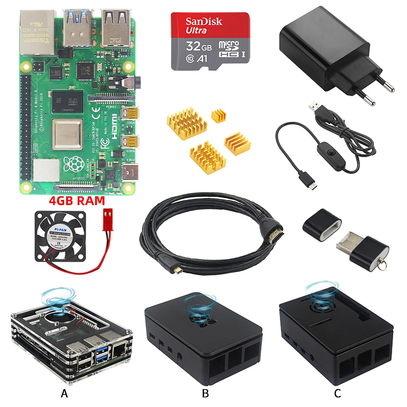 4GB RAM with 32GB Raspberry Pi 4 модели B 2 ГБ/4 ГБ Starter Kit коробка+ Мощность адаптер+ HDMI кабель+ радиаторы+ 16/32/64 Гб SD карта для Raspberry Pi 4 - Комплект: 4GB RAM with 32GB