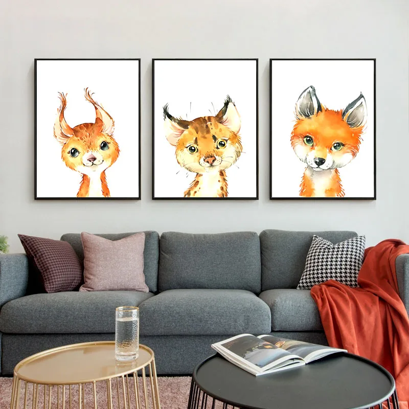 

Watercolor Rabbit Fox Wolf Nursery 5D DIY Diamond Painting Wall Art Animal Canvas Mosaic Diamond Embroidery Nordic Bedroom Decor for Kids