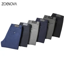 

ZOENOVA Brand Men's Plaid Pants Casual Elastic Trousers Cotton Straight Skinny Work Pant For Male Classic Business Suit Pants