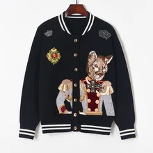 

New Cartoon Officer Cougar Knitted Sweater Cardigan Womens Free Size Britsh Style Black Coat for Autumn/winter 2021