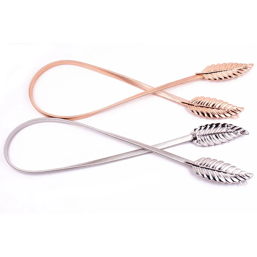 Fashion Metal Leaf Elastic Belt Women Elegant Skinny Waist Soft Gold Sliver Belts Female Classic Accessories For Women Dress Top
