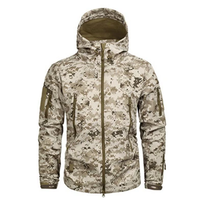 Desert camo Зимняя мужская армейская камуфляжная куртка флисовое Пальто Военная тактическая куртка ветровка охотничья одежда водонепроницаемая мягкая оболочка куртки - Цвет: Desert camo