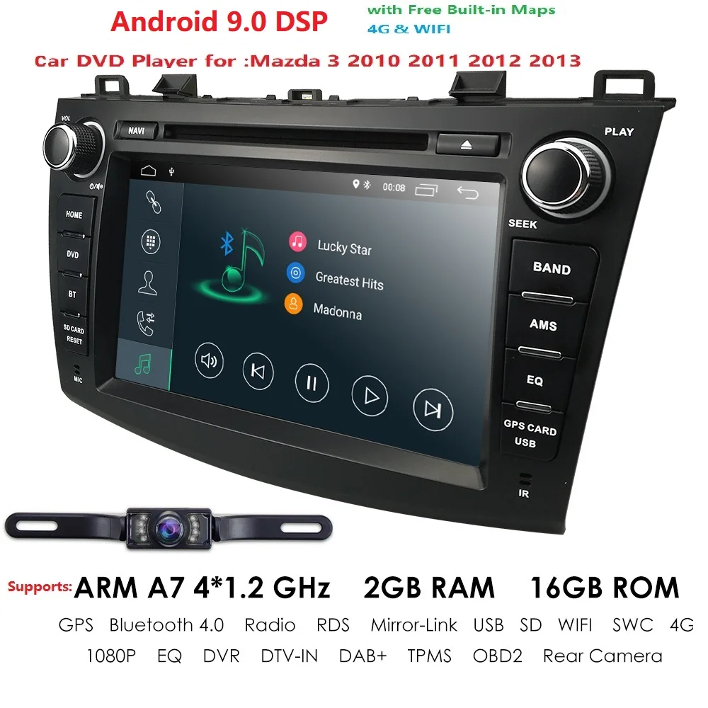 " 2Din Android9.0 автомобильный dvd-плеер для Mazda 3 Mazda 3 2010-2013 с BT 4G Wifi радио gps 2GRAM SWC RDS DVR DAB DTV+ камера заднего вида