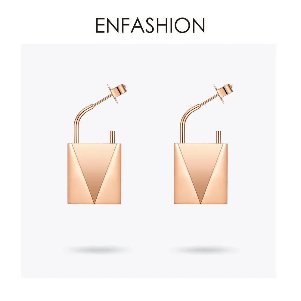 ENFASHION панк серьги-гвоздики с большим замком для женщин, золотые серьги из нержавеющей стали, модные ювелирные изделия, Прямая поставка, серьги E1125 - Окраска металла: Rose gold color