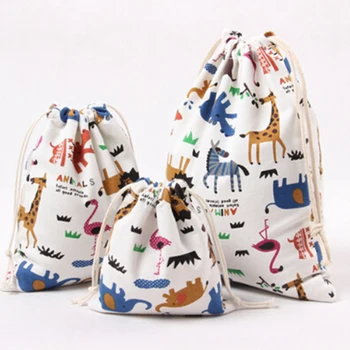 

3pcs/Set Fashion Drawstring Canvas Grocery Shopping Bags Folding Shopping Cart Eco Grab Reusable Zoo Printed Bag Case Pouch