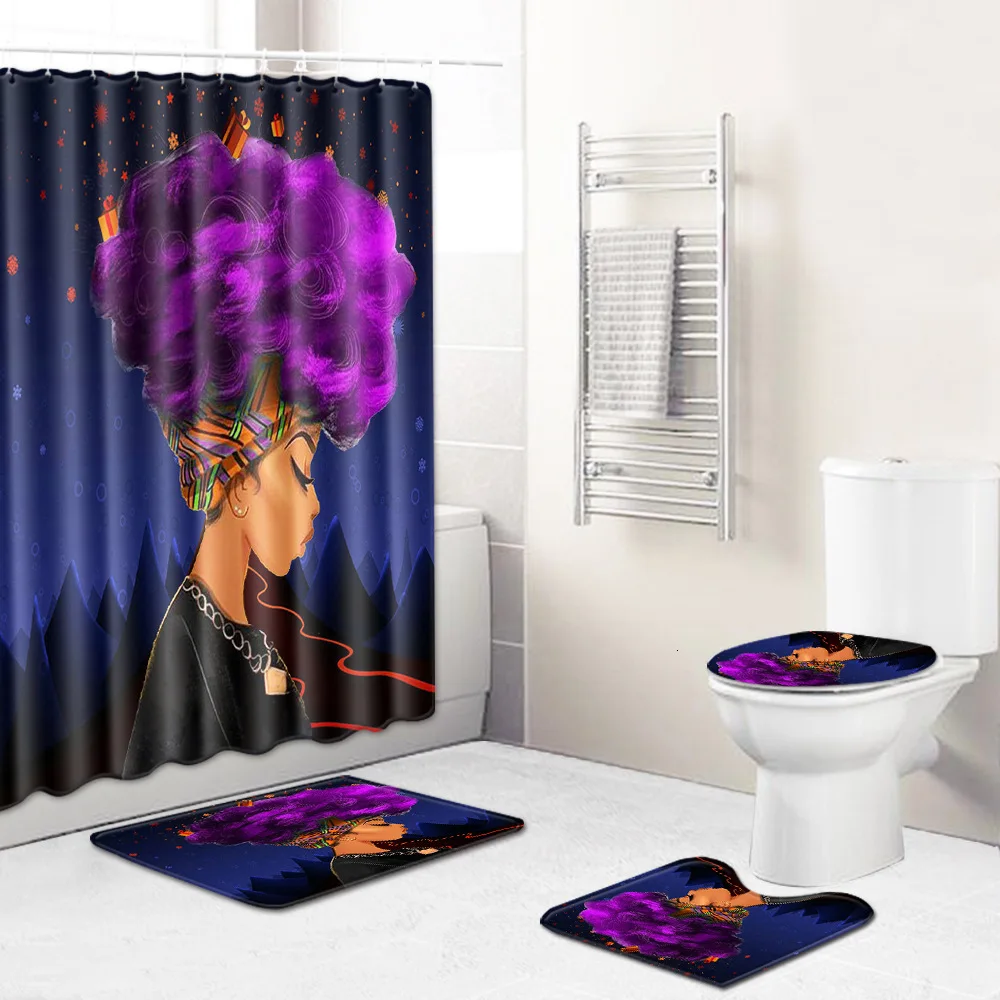 Christmas Shower Curtain For Bathroom Polyester Fabric Home Decor Curtain Non-slip Bath Mat Toilet Cover Kitchen Drop Shipping