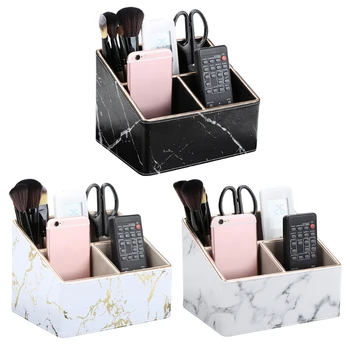 

3 Grids Marble Leather Desk Stationery Organizer Pen Pencil Holder Mobile Phone N0HC