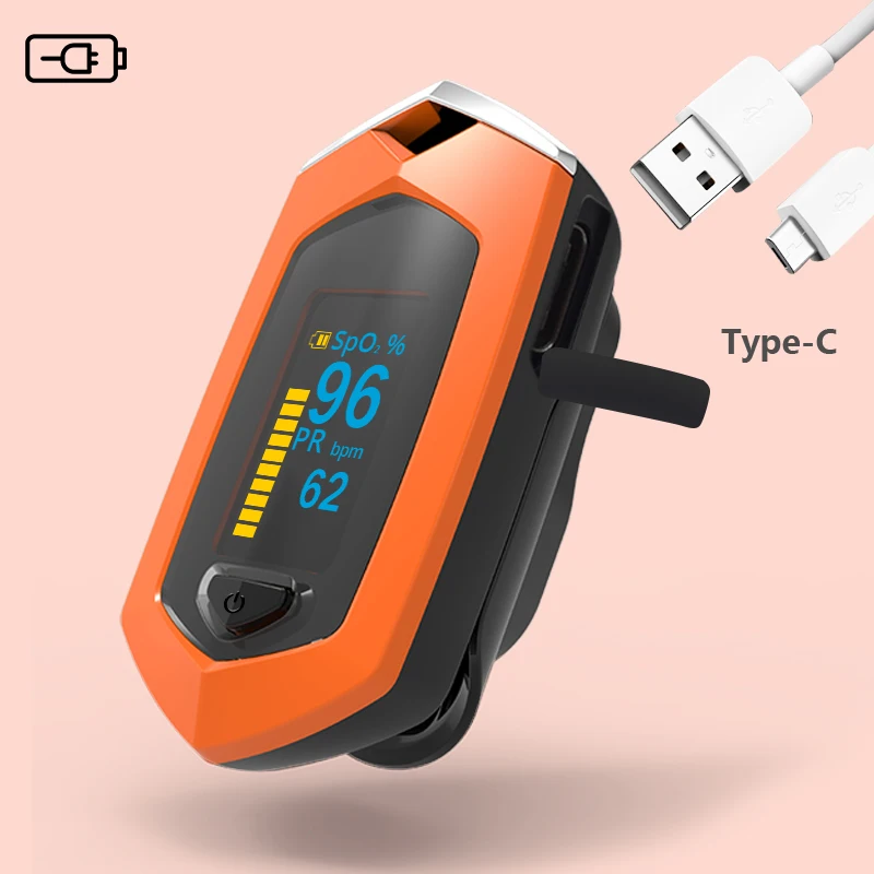 Finger Pulse Oximeter USB Type-C Rechargeable Oximetro De Dedo Medical Blood Oxygen Heart Rate Monitor Spo2 Sports Pulsioximetro |