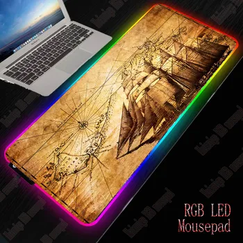 

XGZ Sailboat Old Map RGB LED Large Mouse Pad USB Wired Lighting Gaming Gamer Mousepad Keyboard Colorful Luminous for PC Mice Mat