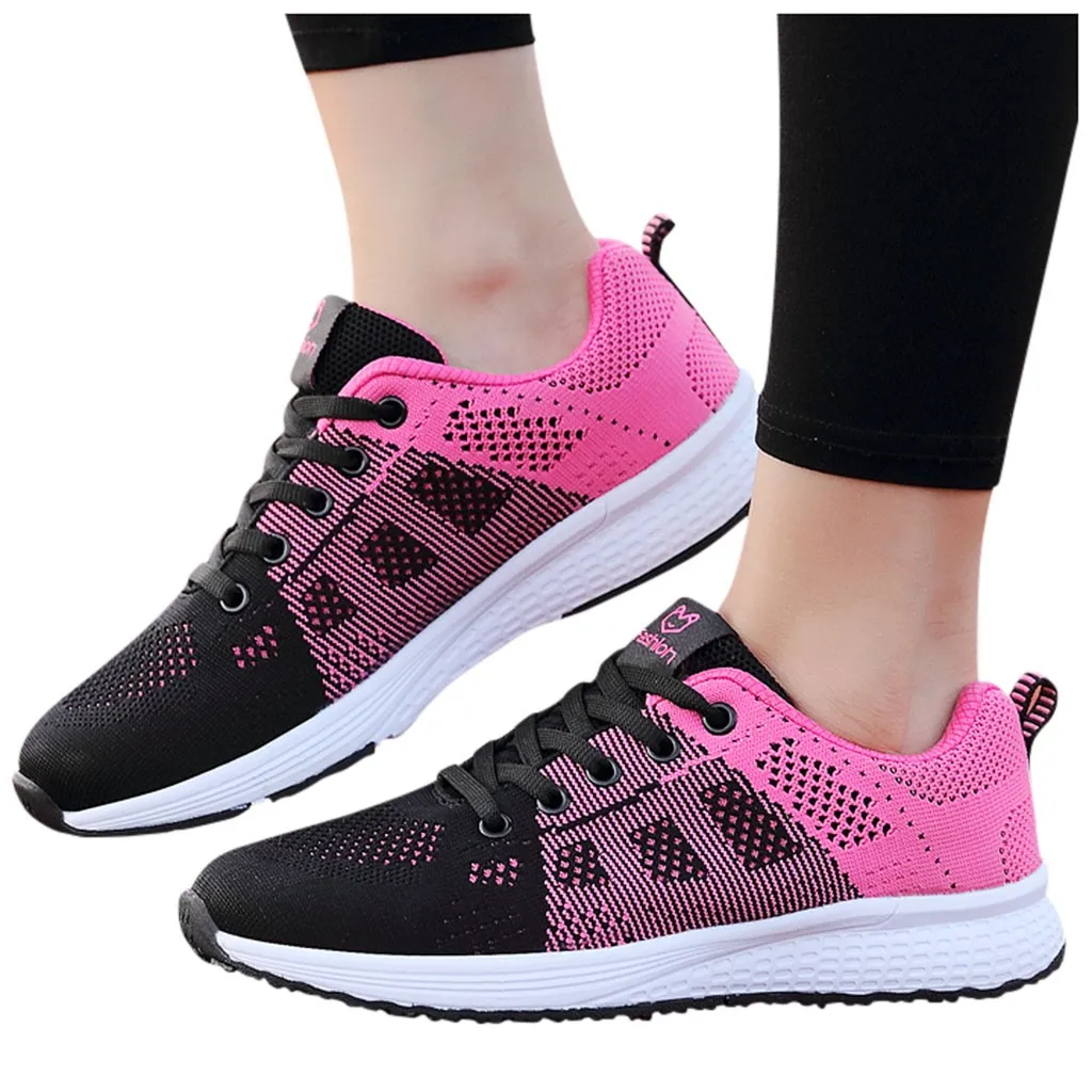 KANCOLLE Ladies Fashion Casual Simple Leisure Mesh Breathable Lace-Up Sneakers Walking Comfortable Outdoor Running Shoe 104#4