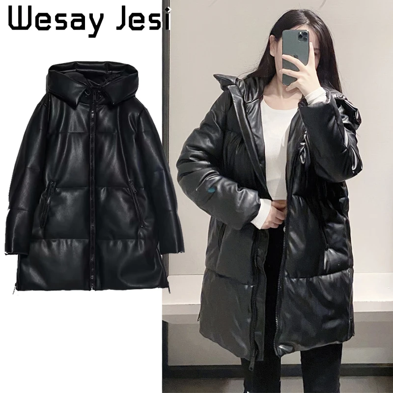 

Women's New Cotton Zipper Long-sleeved Jacket European And American Fashion Long-sleeved Leather Women's Hooded Top Winter 2020