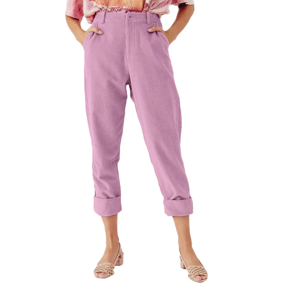 

Women Fashion Solid Corduroy Full Length Stylish Button Fly Pants With Pocket pants women high waist pencil pants aug 26