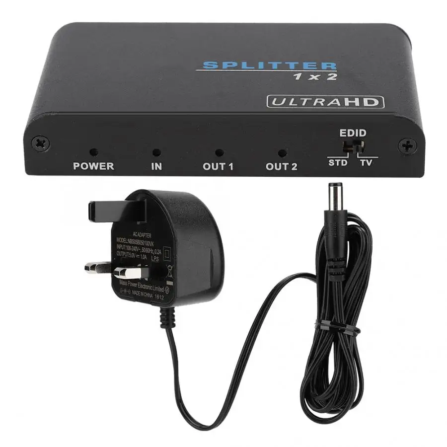 Аудио кабель Ultra-HD HDMI2.0 сплиттер 1 в 2 выход 4 к/60 Гц ПК hdmi-повторитель сплиттер усилителя Великобритании 100-240 в кабель