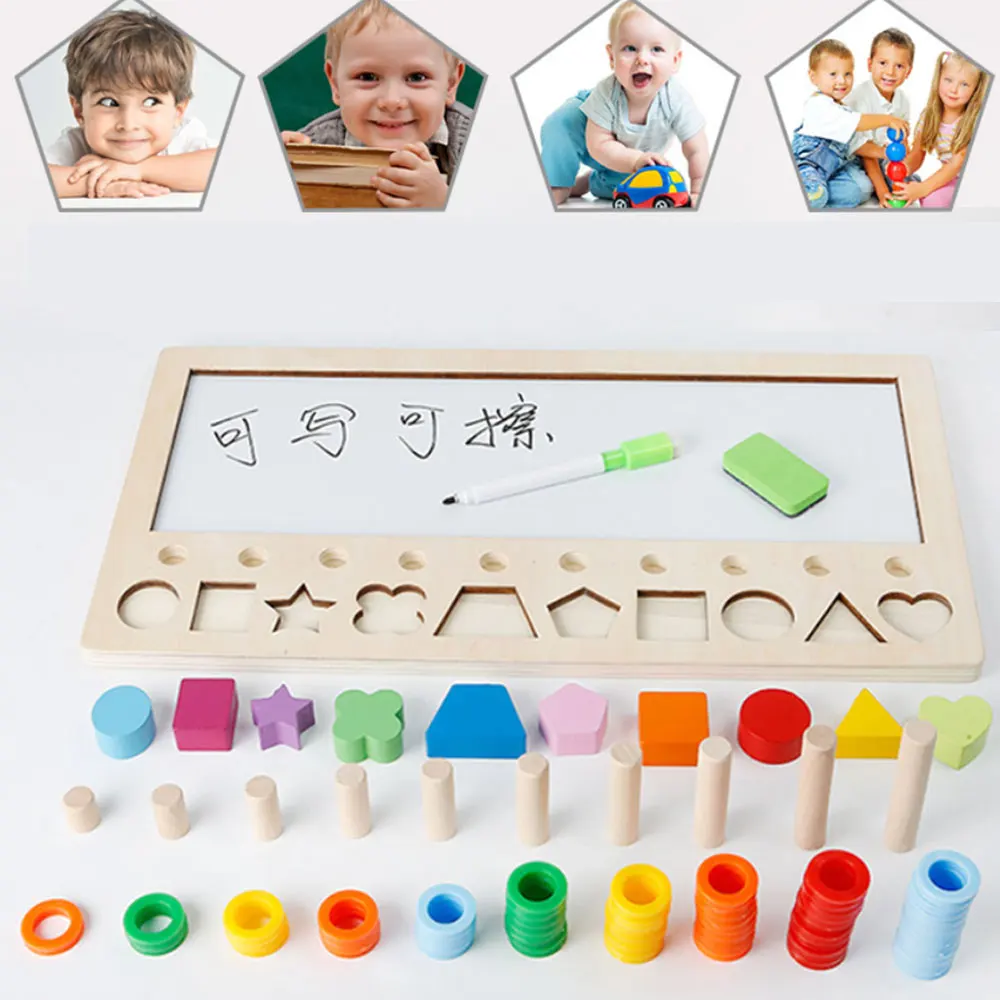 Дети Деревянный Монтессори игрушки 3 в 1 Граф геометрическая форма познания матч игрушка раннее развитие ребенка обучающие средства