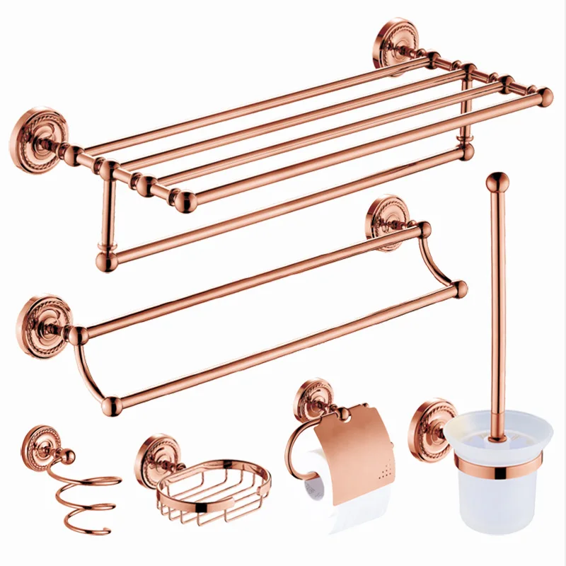 Vintage Toothbrush Holder Metal Rose Gold Brass Towel Shelf Soap Dish Wall Mounted Hair Dryer Rack Bathroom Pendant Set | Обустройство