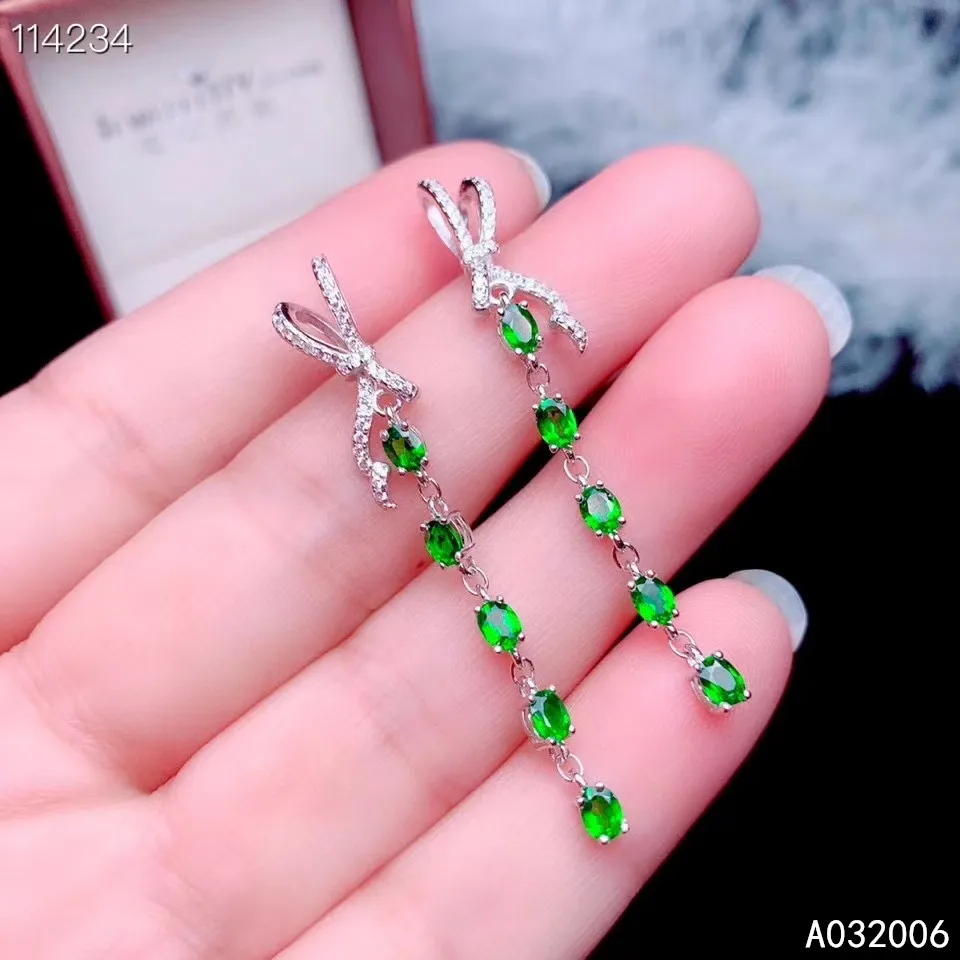 

KJJEAXCMY 925 sterling silver natural diopside earrings new ladies popular eardrop support test