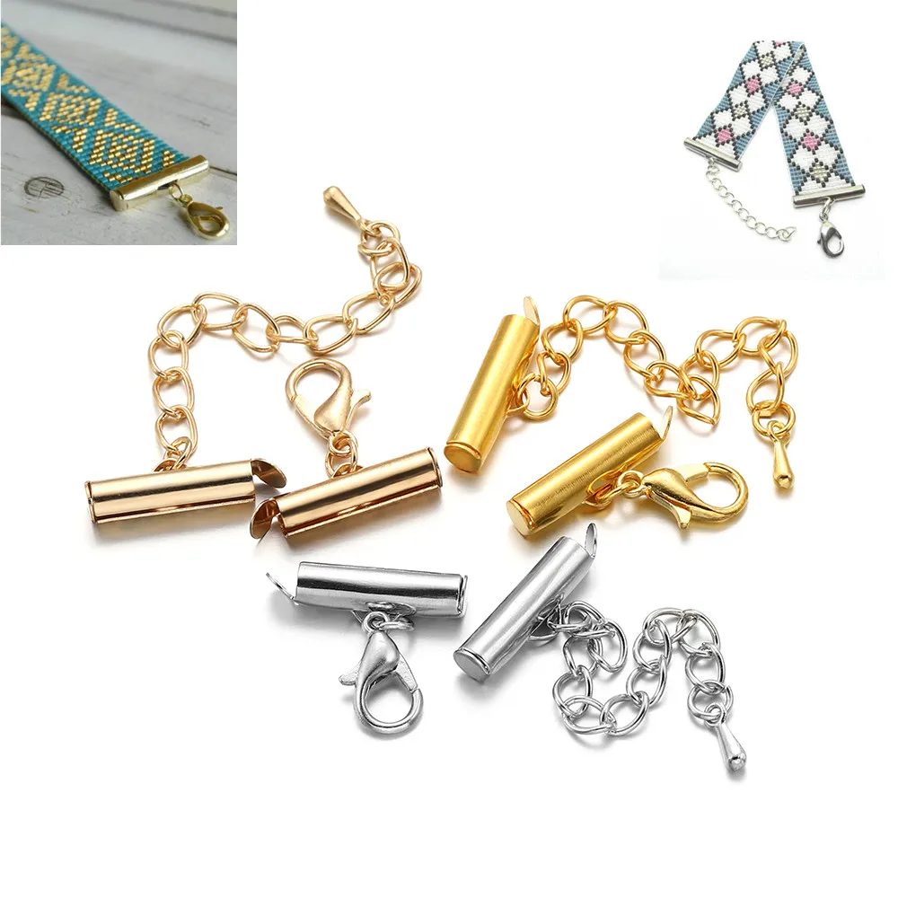 

10Set Lobster Clasps Slide Hook Tail Chain for Bracelet End Connectors Slider Clasp Extending Chain For DIY Jewelry Making