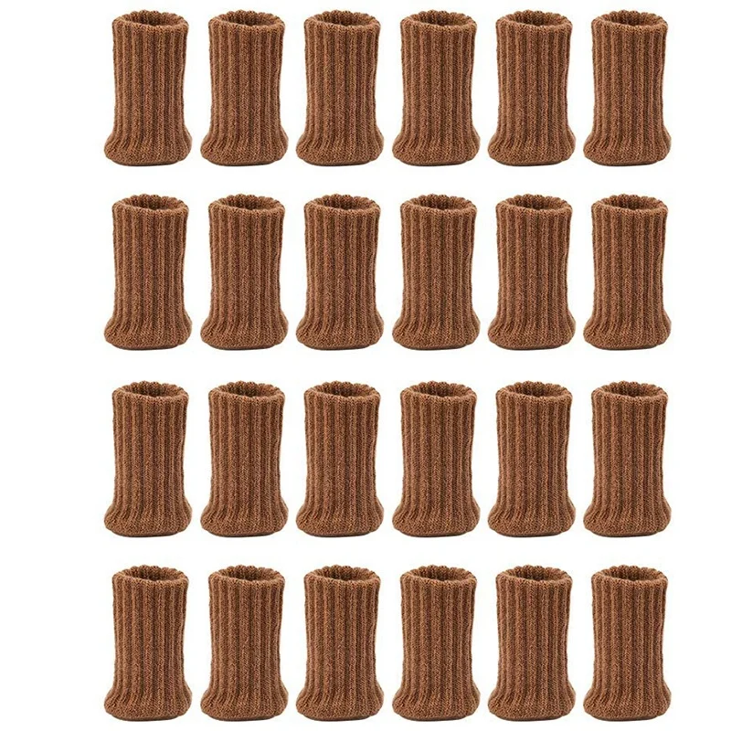 

24PCS Furniture Mat High Elastic Floor Protection Mat Anti-Slip Chair Leg Sock Cover Knitted Furniture Mat Brown