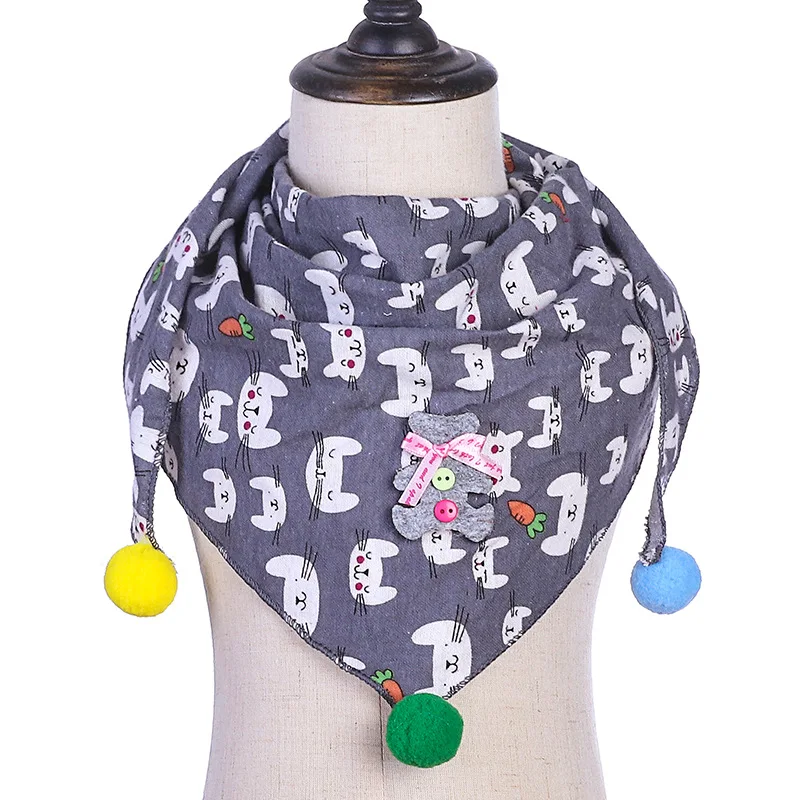 New Spring Autumn Girls Triangle Scarves Cotton and Linen Bibs Boys Girls Scarf Bibs Toddler Children Neck Wear Baby Scarf - Цвет: gray rabbit