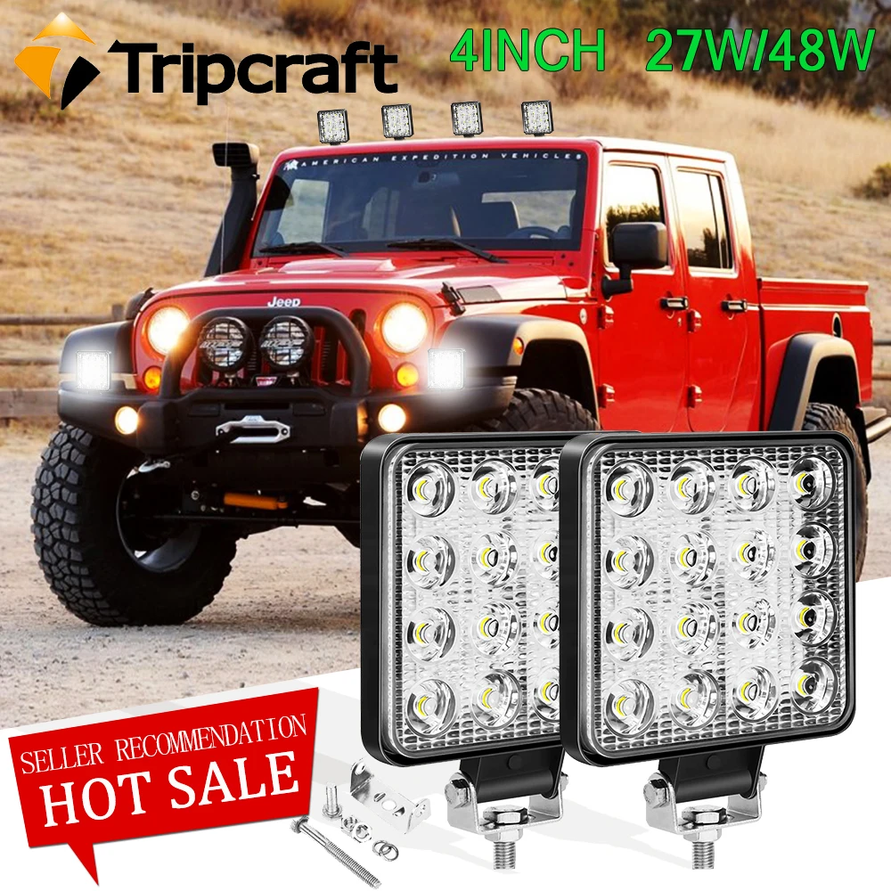 

Tripcraft 9LED 27W 16LED 48W Work Light 12V 24V Car LED Spot Flood Square Round Auto Truck Off Road Led bar Offroad Accessories