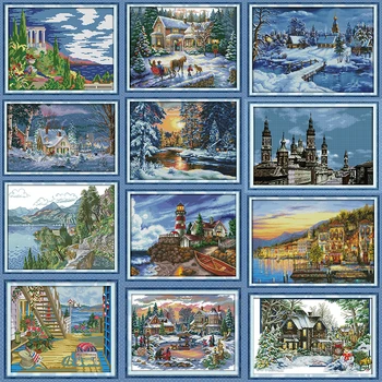 

Christmas Cross Stitch Patterns Scenery Style DMC Cross Stitches Needlework Embroidery Kit 14CT 11CT Counted Print on Canvas DIY