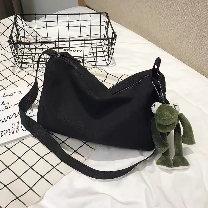 

Women Canvas Shoulder Bag solid color Zipper Crossbody Bags Simple Handbags Student Bags Casual