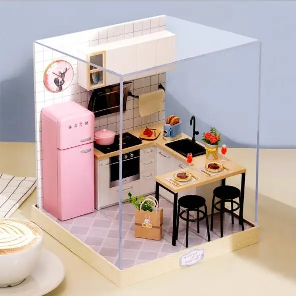 Милая комната кукольный дом мебель Diy Миниатюрный 3D Деревянный Miniaturas спальня кухня кукольный домик игрушки для детей