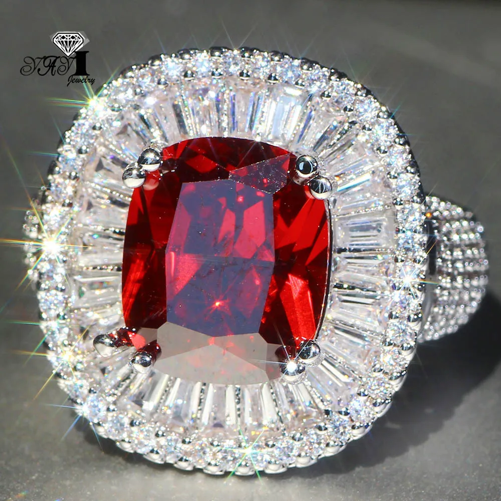 Ювелирные изделия yayi Мода Принцесса огранка 7.9CT красный циркон серебряный цвет обручальные кольца для влюбленных кольца в форме сердца 1078
